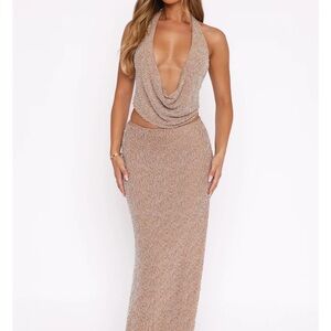 White Fox Boutique Beautiful Life Beaded Maxi Skirt in Nude